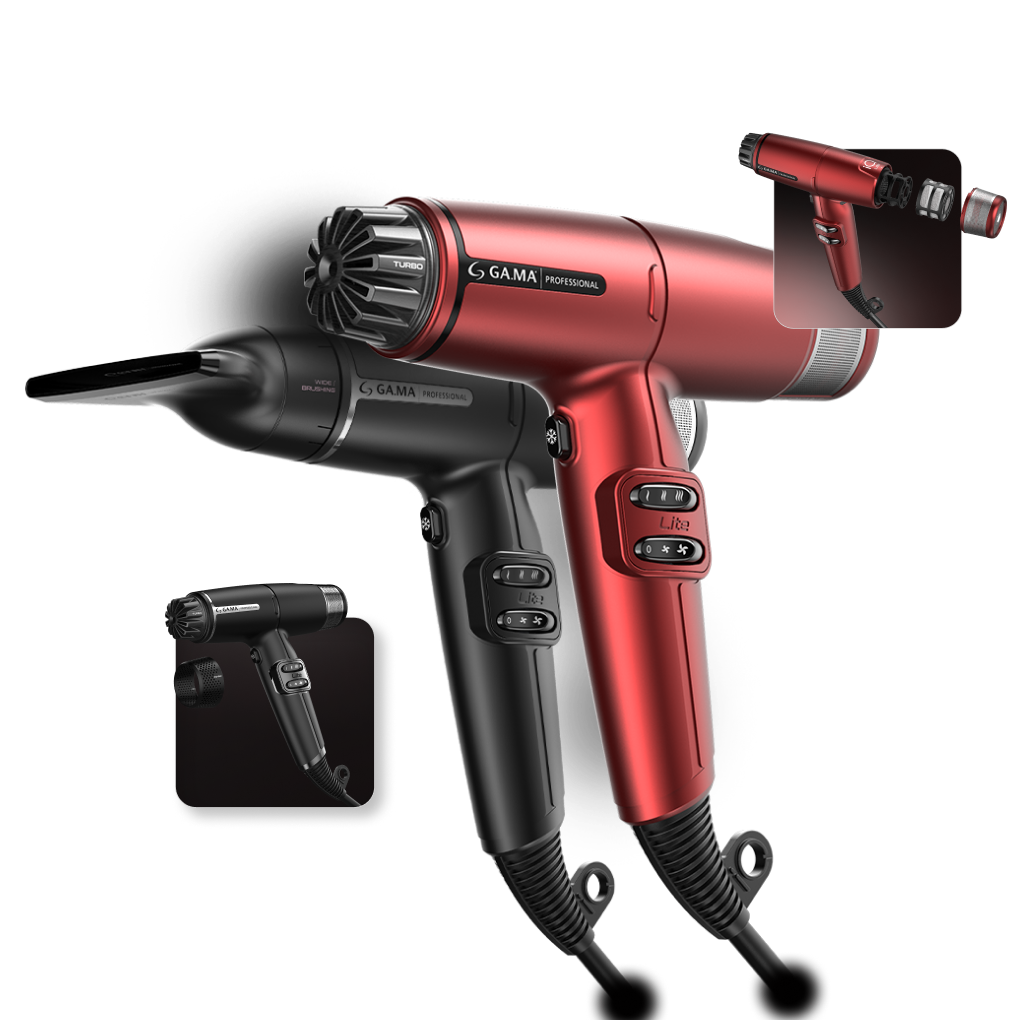 Sleek Gama IQ hair dryer in white, highlighting its modern and compact design